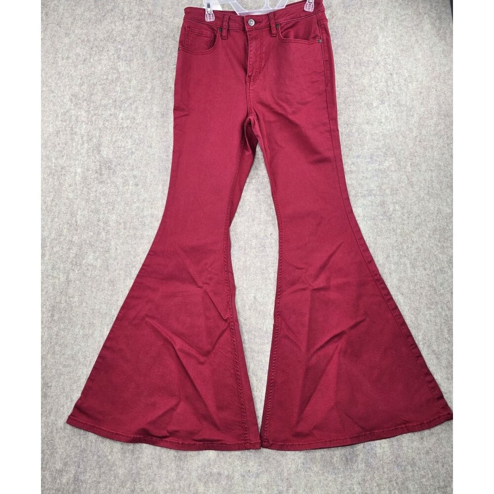 Shyanne Wine Red Flare Jeans Wide Leg